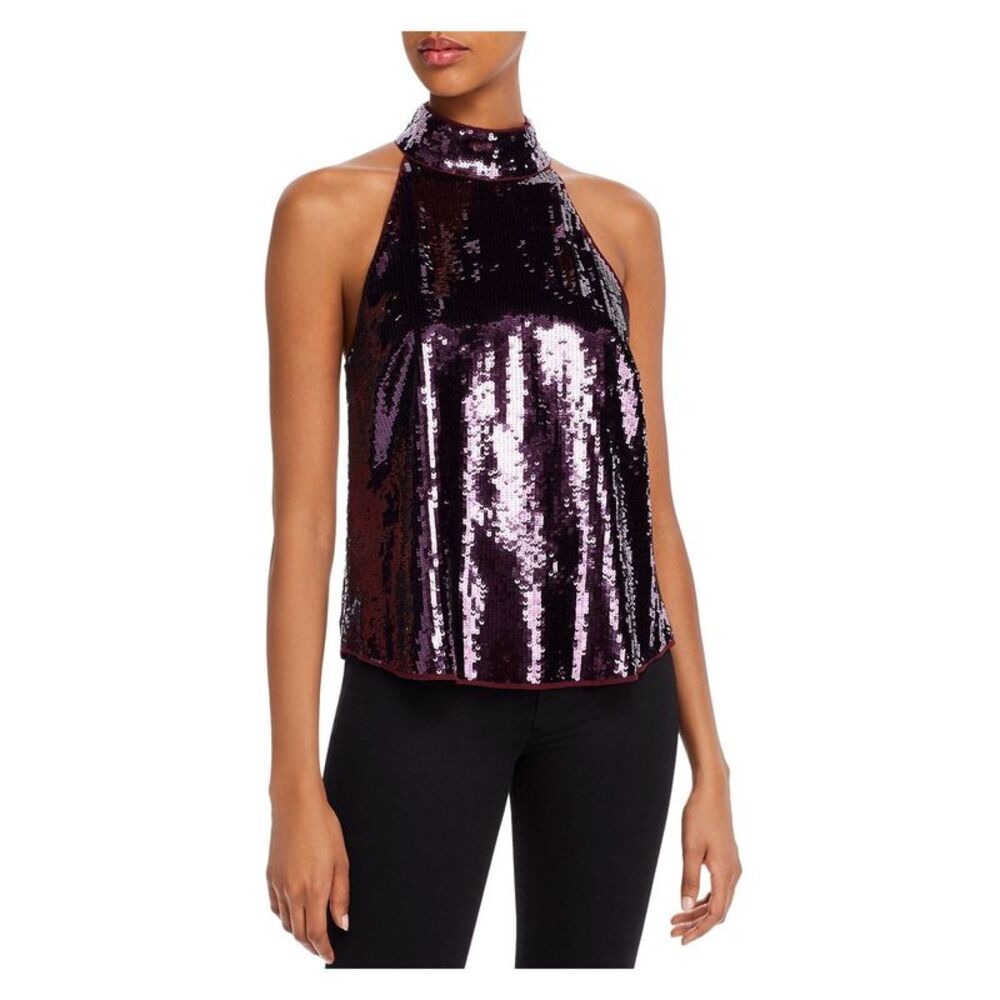 JOIE Womens Sequined Sleeveless Halter Party Top